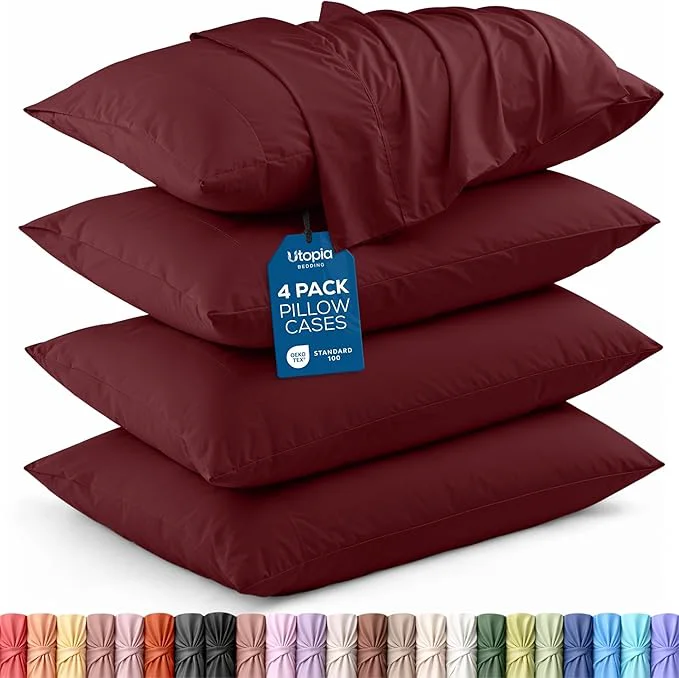 Refined Utopia Bedding Queen Pillow Cases – 4 Pack – Envelope Closure – Soft Brushed Microfiber Fabric – Shrinkage and Fade Resistant Pillow Covers Queen Size 20 X 30 Inches Queen Burgundy Fine