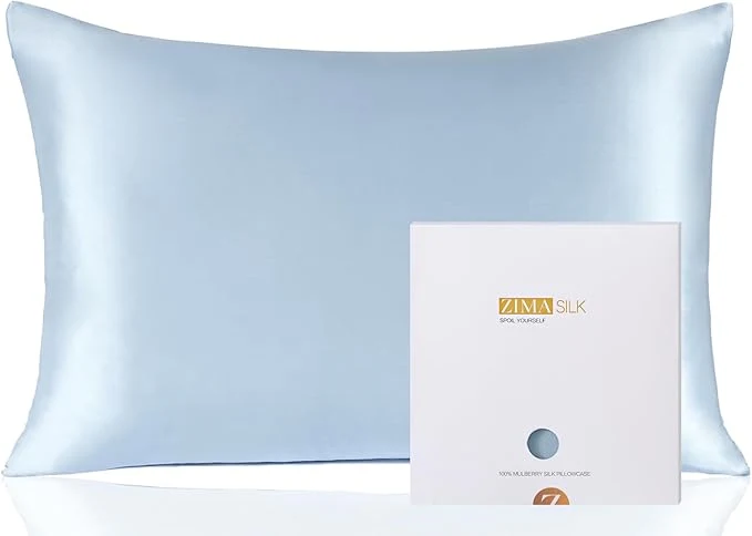 Fine ZIMASILK Pure Mulberry Silk Pillowcase for Hair and Skin Health Soft and Smooth Both Sides Premium Grade 6A Silk 600 Thread Count with Hidden Zipper 1pc Standard 20 39 39 x26 39 39 Light Blue Fine Crafted