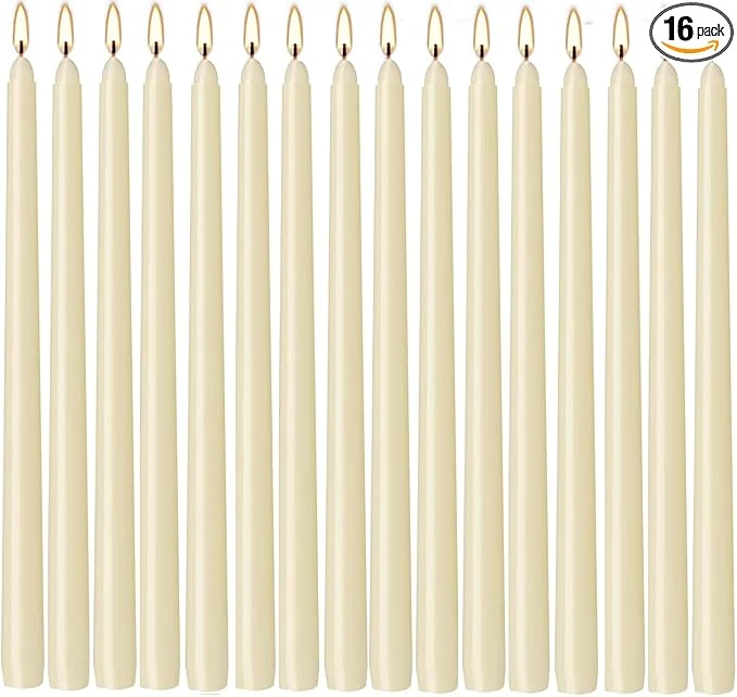 Exclusive WPONSZU 16 Pack Ivory Taper Candles 7-8 Hours Burn Time Smokeless and Dripless Fine