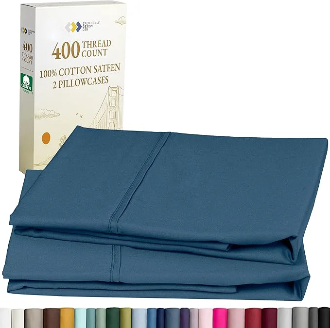 Verified California Design Den King Size Pillowcase Set – 400 Thread Count Cotton Sateen Set of 2 Pillow Covers Soft and Breathable – Peacock Blue Sustainable