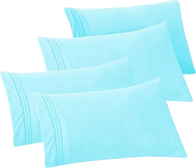 Enhanced Elegant Comfort 4-PACK Solid Pillowcases 1500 Premium Hotel Quality Microfiber – Smooth Weave Wrinkle and Stain Resistant Easy Slip-On 4-Piece Set King Pillowcase Aqua Reusable