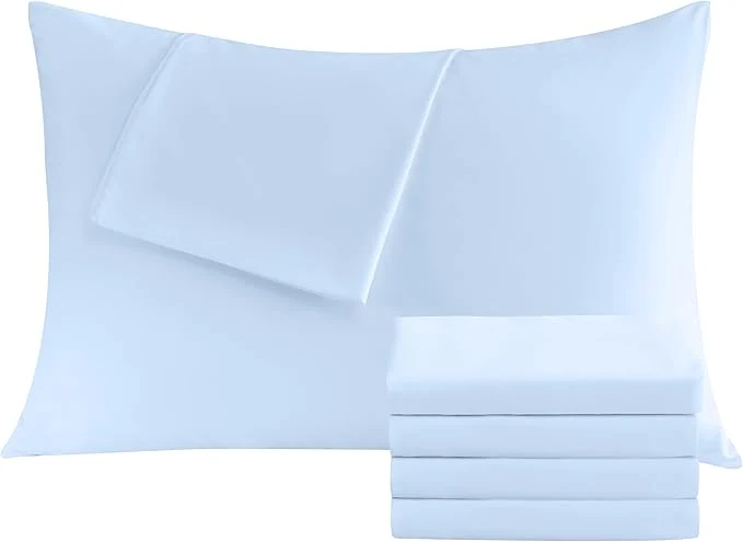 Solid Pillowcases Standard 4 Pack 20×26 Pillow Cases with Envelope Closure Soft Plain Brushed Microfiber Covers Breathable Wrinkle-Resistant Light Blue Long-Lasting