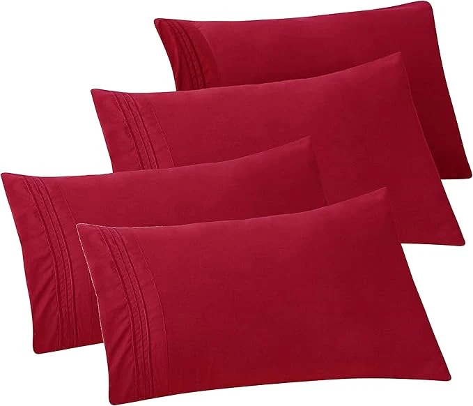 Specialty Elegant Comfort 4-PACK Solid Pillowcases 1500 Premium Hotel Quality Microfiber – Smooth Weave Wrinkle and Stain Resistant Easy Slip-On 4-Piece Set Standard Queen Pillowcase Burgundy Innovative