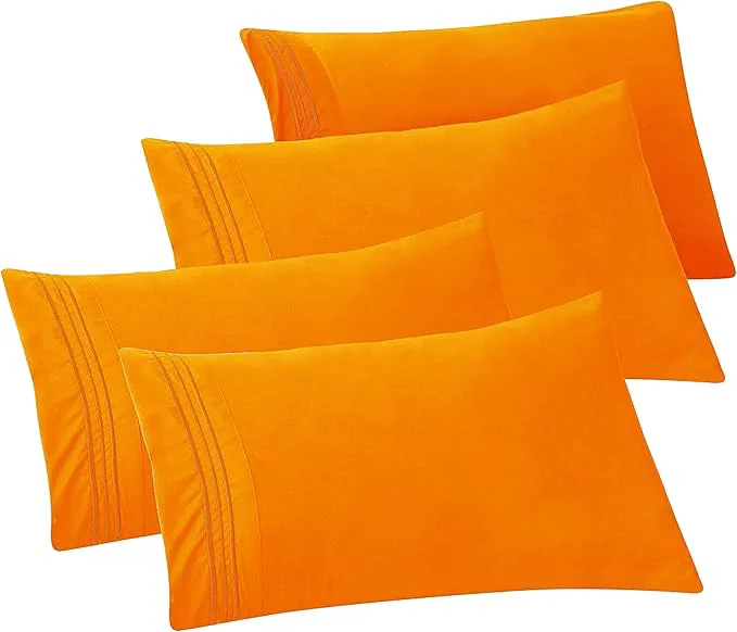 Top-Quality Elegant Comfort 4-PACK Solid Pillowcases 1500 Premium Hotel Quality Microfiber – Smooth Weave Wrinkle and Stain Resistant Easy Slip-On 4-Piece Set King Pillowcase Orange Convenient