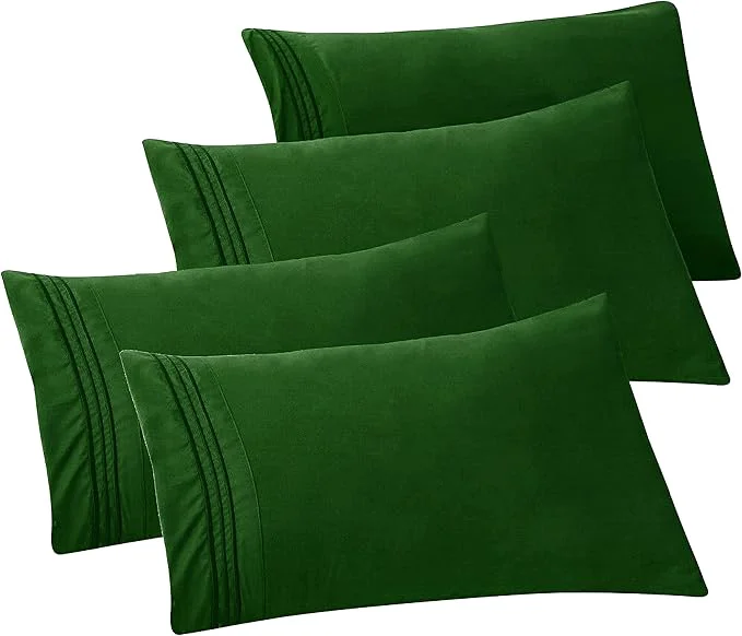 Reusable Elegant Comfort 4-PACK Solid Pillowcases 1500 Premium Hotel Quality Microfiber – Smooth Weave Wrinkle and Stain Resistant Easy Slip-On 4-Piece Set Standard Queen Pillowcase Hunter Green Crafted