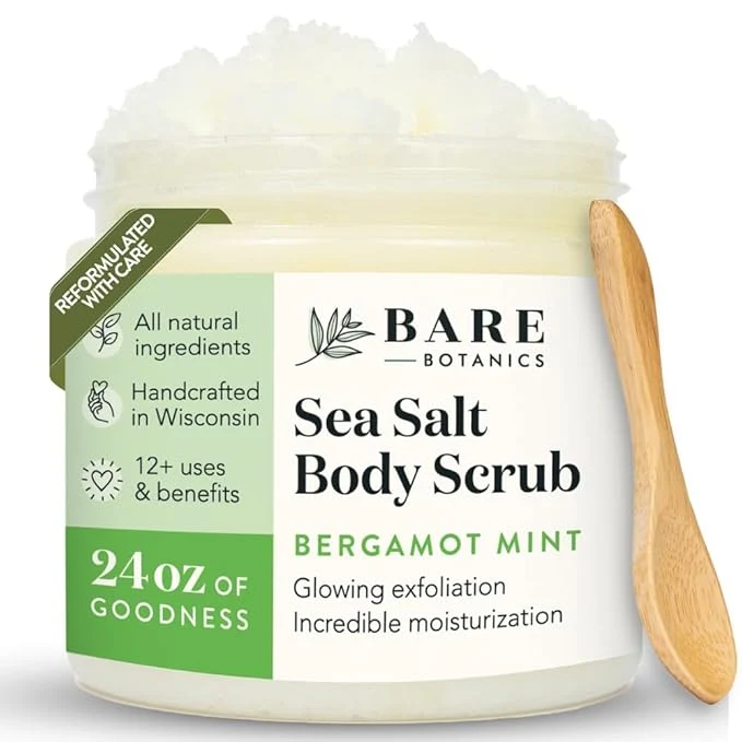 Quality Bare Botanics Bergamot Mint Body Scrub 24oz Made in Madison WI All Natural