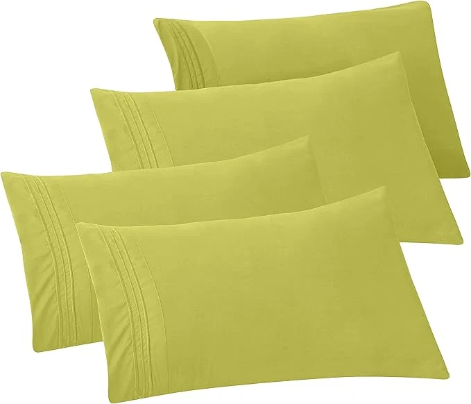 Exceptional Elegant Comfort 4-Pack Solid Pillowcases 1500 Premium Hotel Quality Microfiber – Smooth Weave Wrinkle and Fade Resistant Easy Slip-On 4-Piece Set Standard Queen Pillowcase Pistachio Green Soft