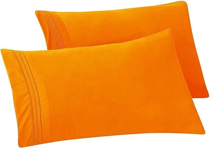 Fine Elegant Comfort Solid Pillowcases 1500 Premium Hotel Quality Microfiber – Smooth Weave Wrinkle and Stain Resistant Easy Slip-On 2-Piece Set King Pillowcase Orange Effective