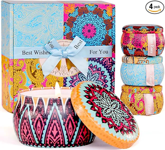 Pure Candle Gift Set for Women 4 Pack Long Lasting Lavender Scented Soy Candles Selected