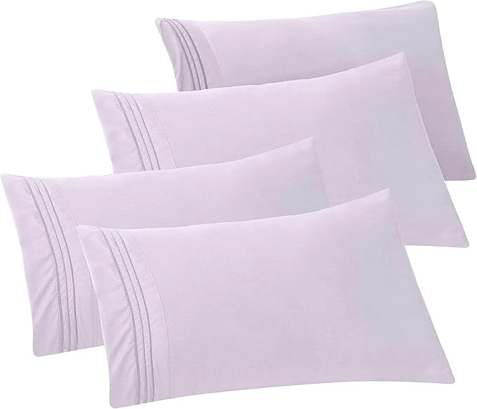Organic Elegant Comfort 4-PACK Solid Pillowcases 1500 Premium Hotel Quality Microfiber – Smooth Weave Wrinkle and Stain Resistant Easy Slip-On 4-Piece Set King Pillowcase Lilac Optimized