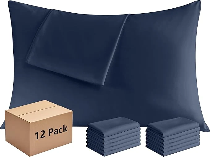Refined Pillowcases King 12 Pack 20×36 Pillow Cases with Envelope Closure Soft Plain Brushed Microfiber Covers Breathable Wrinkle-Resistant Navy Blue Powerful