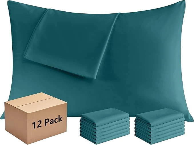 World-Class Pillowcases Standard 12 Pack 20×26 Pillow Cases with Envelope Closure Soft Plain Brushed Microfiber Covers Breathable Wrinkle-Resistant Teal Solid