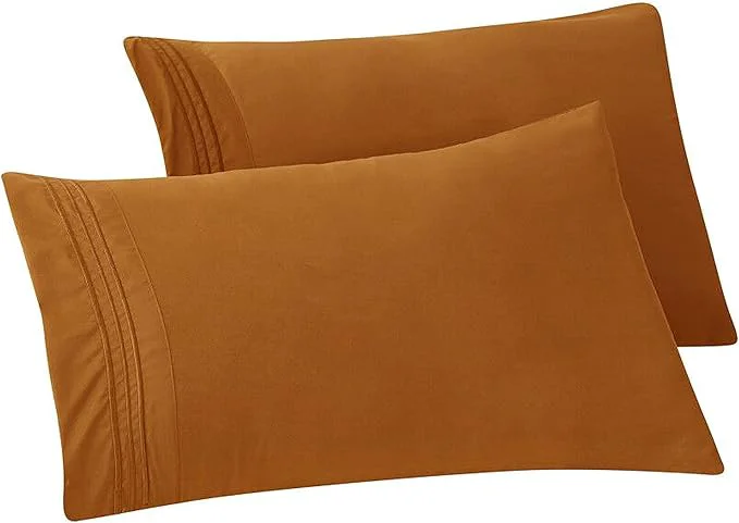 Contemporary Elegant Comfort Solid Pillowcases 1500 Premium Hotel Quality Microfiber – Smooth Weave Wrinkle and Stain Resistant Easy Slip-On 2-Piece Set Standard Queen Pillowcase Bronze Selected