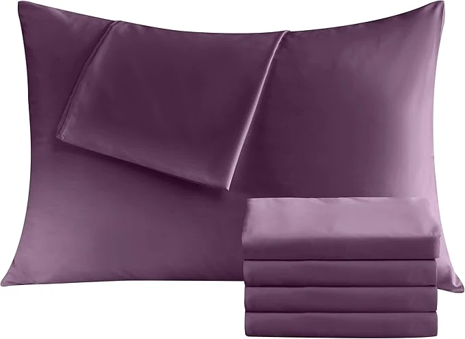 Artisan Pillowcases King 4 Pack 20×36 Pillow Cases with Envelope Closure Soft Plain Brushed Microfiber Covers Breathable Wrinkle-Resistant Dark Purple Durable