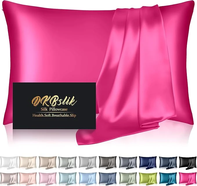 Selected Silk Pillowcase for Hair and Skin Mulberry Silk Pillow Cases King Size Anti Acne Cooling Sleep Both Sides Natural Silk Satin Pillow Case Covers with Hidden Zipper Gifts for Women Men Hot Pink Soft