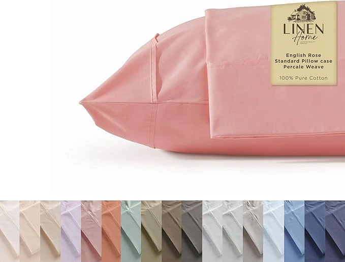 Reliable Linen Home Cotton Percale Pillowcases Queen Standard Size English Rose 2 Pieces of Pillow Case Crisp and Cool Strong Bed Linen 20 inches X 30 inches Official