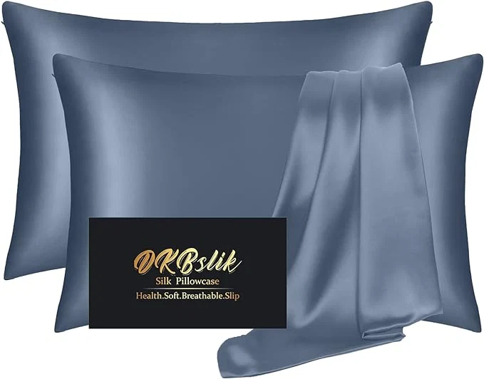 Artisan Silk Pillowcase 2 Pack Mulberry Silk Pillow Cases Queen Size Set of 2 Anti Acne Silk Pillowcase for Hair and Skin Natural Silk Satin Pillowcases Gifts for Women 2 Pack with Hidden Zipper Ash Blue Carefully Designed