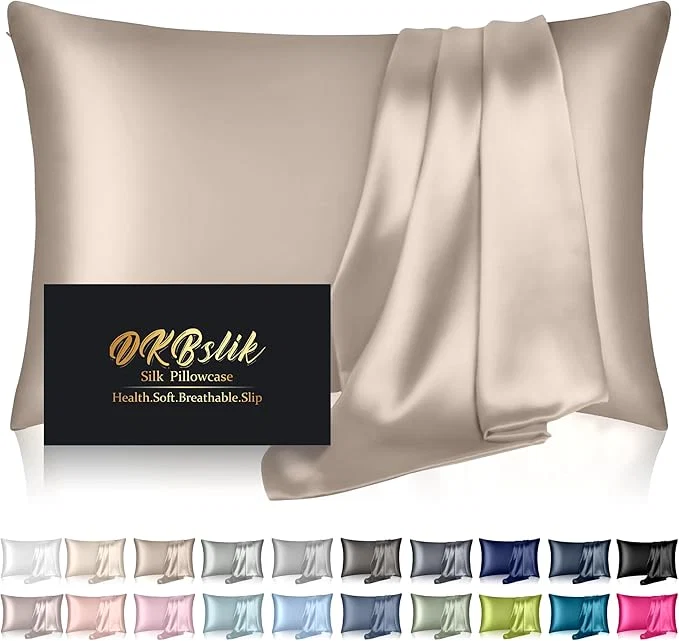 Elegant Silk Pillowcase for Hair and Skin Mulberry Silk Pillow Cases Queen Size Anti Acne Cooling Beauty Sleep Both Sides Natural Silk Satin Pillowcases with Hidden Zipper Gifts for Women Men Champagne Classic