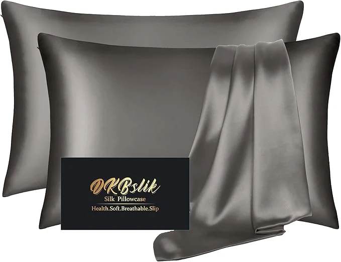 Enhanced Silk Pillowcase 2 Pack Mulberry Silk Pillow Cases Queen Size Set of 2 Anti Acne Silk Pillowcase for Hair and Skin Natural Silk Satin Pillowcases Gifts for Women Men 2 Pack with Zipper Dark Gray Original