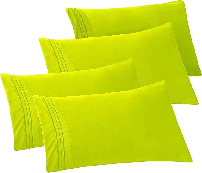 Minimalist Elegant Comfort 4-PACK Solid Pillowcases 1500 Premium Hotel Quality Microfiber – Smooth Weave Wrinkle and Stain Resistant Easy Slip-On 4-Piece Set Standard Queen Pillowcase Lime Exceptional