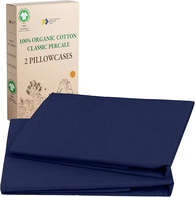 Luxury California Design Den Organic Cotton King Pillowcase Pair Set of 2 Soft amp Crisp Percale Weave Cotton Pillow Covers Navy Sustainable