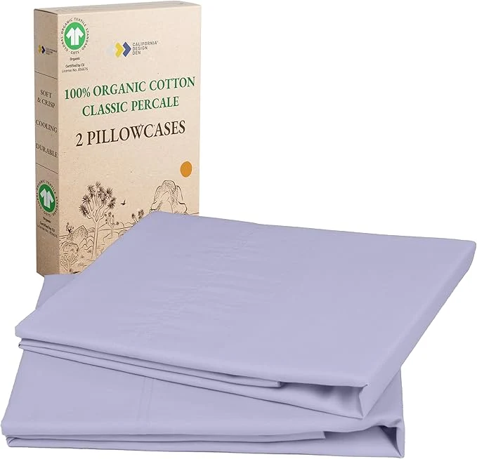 Top-Quality California Design Den Organic Cotton Standard Queen Size Pillow Cases Set of 2 – Soft amp Crisp Percale Pillow Cases Fits Standard amp Queen Pillows – Lavender Mist Artisan