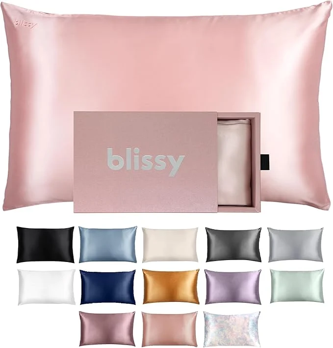 Eco-Friendly Blissy Silk Pillowcase – Pure Mulberry Silk – 22 Momme 6A High-Grade Fibers – Silk Pillow Cover for Hair amp Skin – Regular Queen amp King Pink Standard Breathable