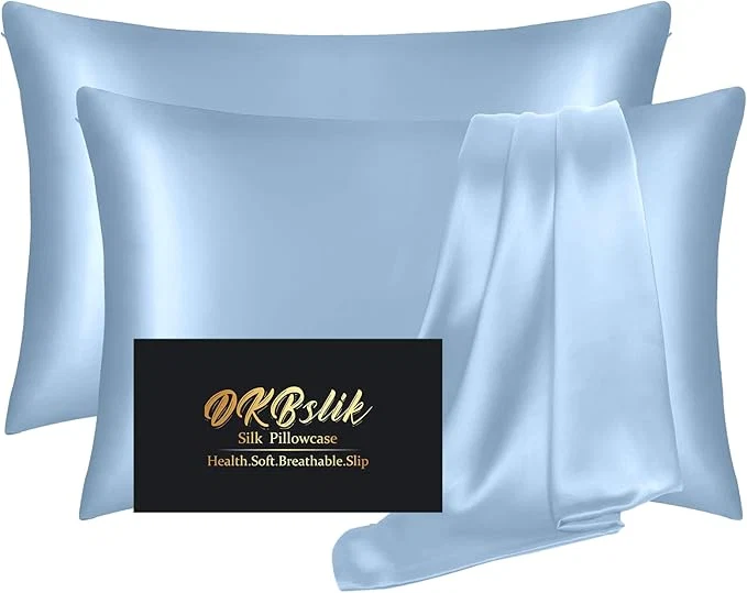 Green Silk Pillowcase 2 Pack Mulberry Silk Pillow Cases Queen Size Set of 2 Anti Acne Silk Pillowcase for Hair and Skin Natural Silk Satin Pillowcases Gifts for Women Men 2 Pack with Zipper Haze Blue Sophisticated
