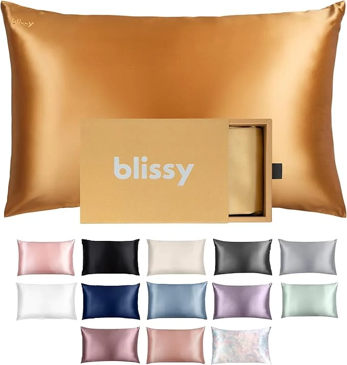 Premium Blissy Silk Pillowcase – Pure Mulberry Silk – 22 Momme 6A High-Grade Fibers – Silk Pillow Cover for Hair amp Skin – Regular Queen amp King Gold Queen Solid