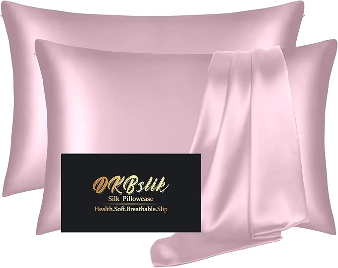 Powerful Silk Pillow Cases 2 Pack Mulberry Silk Pillowcases Standard Set of 2 Smooth Anti Acne Beauty Sleep Both Sides Natural Silk Satin Pillow Cases for Women 2 Pack with Zipper for Gift Light Pink Minimalist