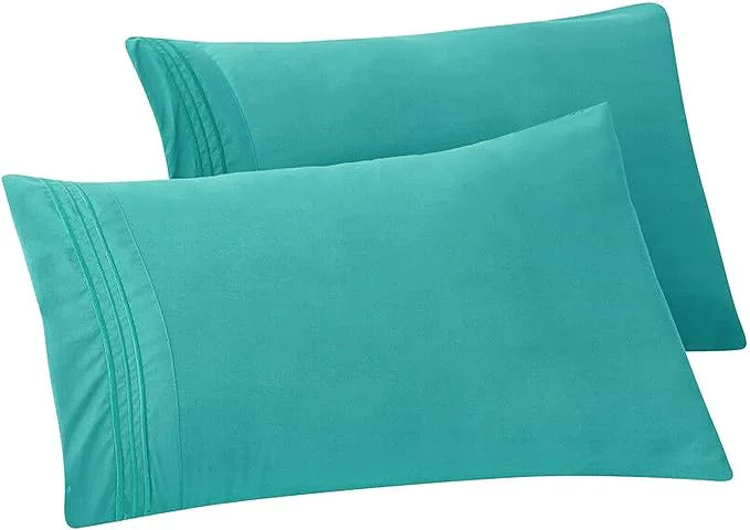 Sustainable Elegant Comfort Solid Pillowcases 1500 Premium Hotel Quality Microfiber – Smooth Weave Wrinkle and Stain Resistant Easy Slip-On 2-Piece Set King Pillowcase Turquoise Smart