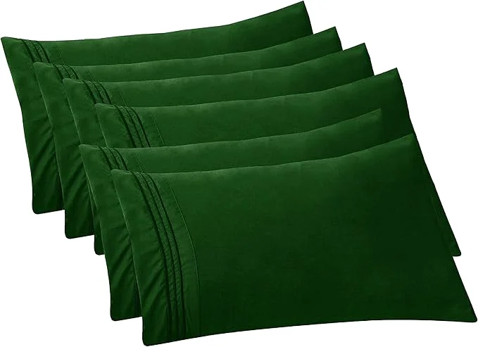 Prestigious Elegant Comfort 6-PACK Solid Pillowcases 1500 Premium Hotel Quality Microfiber – Smooth Weave Wrinkle and Stain Resistant Easy Slip-On 6-Piece Set Standard Queen Pillowcase Hunter Green Contemporary