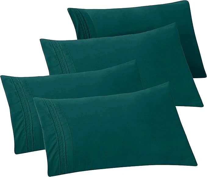 Fashionable Elegant Comfort 4-Pack Solid Pillowcases 1500 Premium Hotel Quality Microfiber – Smooth Weave Wrinkle and Fade Resistant Easy Slip-On 4-Piece Set King Pillowcase Marine Teal Soft