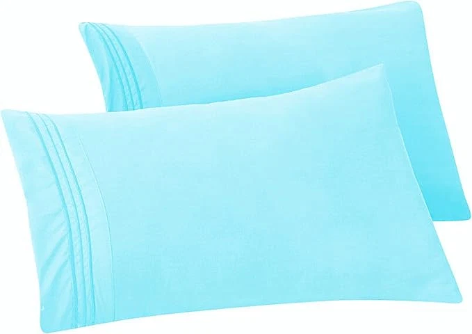 Practical Elegant Comfort Solid Pillowcases 1500 Premium Hotel Quality Microfiber – Smooth Weave Wrinkle and Stain Resistant Easy Slip-On 2-Piece Set King Pillowcase Aqua Comfortable