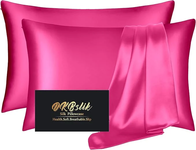 Soft Silk Pillowcase 2 Pack Natural Mulberry Silk Pillow Case Anti Acne Silk Pillowcase for Hair and Skin King Size Silk Satin Pillowcase Set of 2 with Hidden Zipper Gifts for Women Men Hot Pink Lightweight