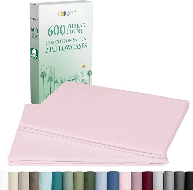 Authentic Luxuriously Soft Premium 600 Thread Count Cotton Set of 2 Cases Crisp Blush Standard Pillowcases Fits Standard amp Queen Pillows Blush Pink Fine