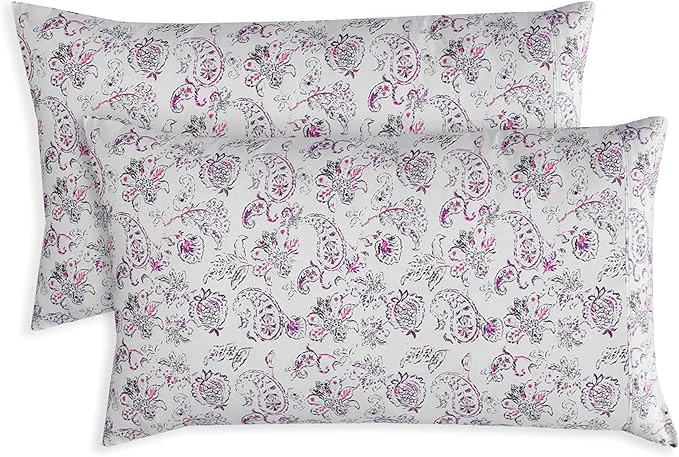Green Elegant Comfort Ultra Soft Set of 2 Floral Print Pillowcases – 1500 Premium Hotel Quality Microfiber Soft and Smooth Envelope Closure 2-Piece Pillow Covers – King Paisley Purple Comfortable