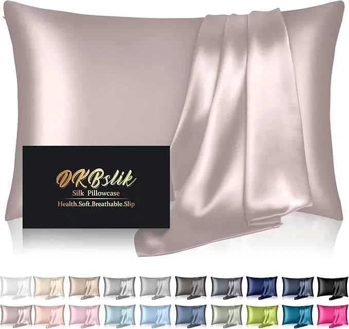 High-Quality Mulberry Silk Pillow Cases Queen Size Silk Pillowcase for Hair and Skin Both Sides Natural Silk Satin Pillowcase for Sleeping Women with Zipper Gifts for Women Men Taupe Fast