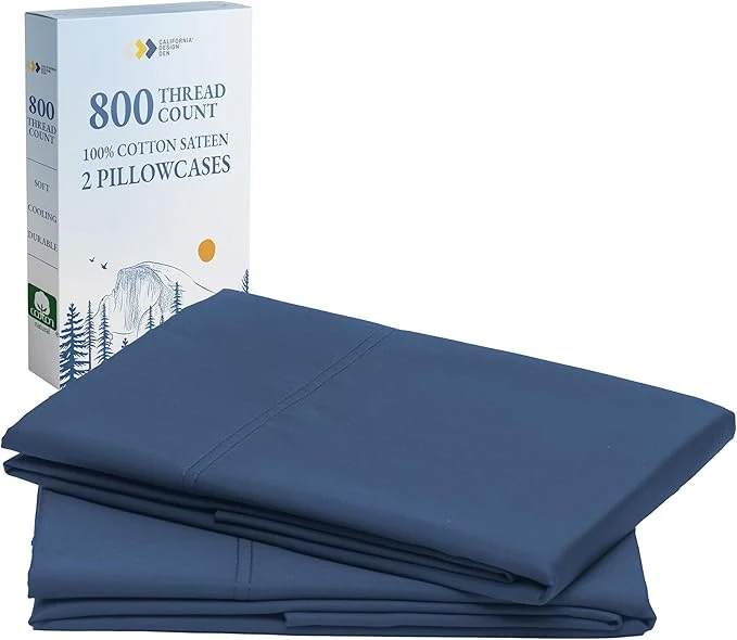 California Design Den King Size Pillow Cases Set of 2 – Luxuriously Soft and Thick 800 Thread Count Smooth Sateen Natural Cotton King Pillow Cases Durable – Navy Blue World-Class