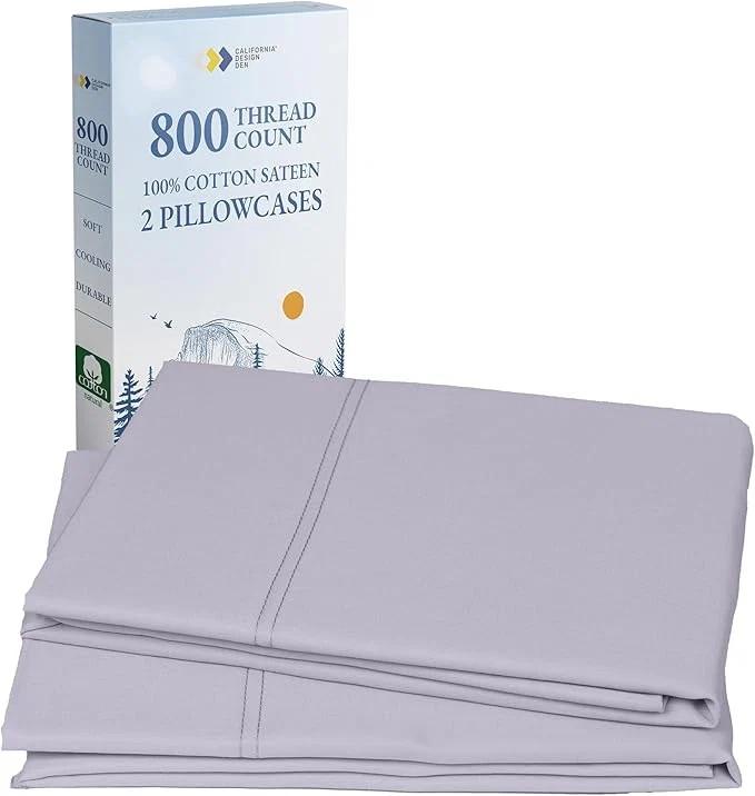 Efficient California Design Den Cotton Pillow Cases Queen Set of 2 800 Thread Count Pillowcases Sateen Fits Queen and Standard Size Pillows Lavender Lightweight
