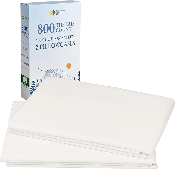 Original California Design Den Heirloom Soft Smooth amp Thick 800 Thread Count Cotton Sateen 2 Pillow Cases King Size Fits King Pillows – True Ivory Crafted