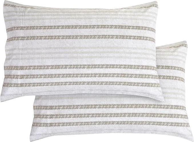 Dependable Elegant Comfort Ultra Soft Set of 2 Striped Print Pillowcases – 1500 Premium Hotel Quality Microfiber Soft and Smooth Envelope Closure 2-Piece Pillow Covers – Standard Queen Traci Linen Efficient