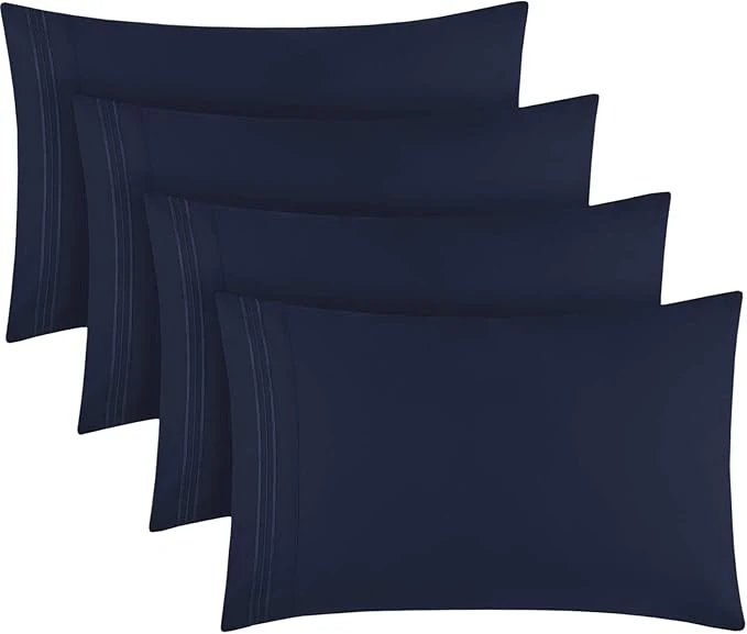 Premium Material Mellanni Pillow Cases Set – 4 PC Iconic Collection Pillowcases – Hotel Luxury Extra Soft Cooling Pillow Covers – Wrinkle Fade Stain Resistant King Size 20 quot x 40 quot Navy Blue Solid