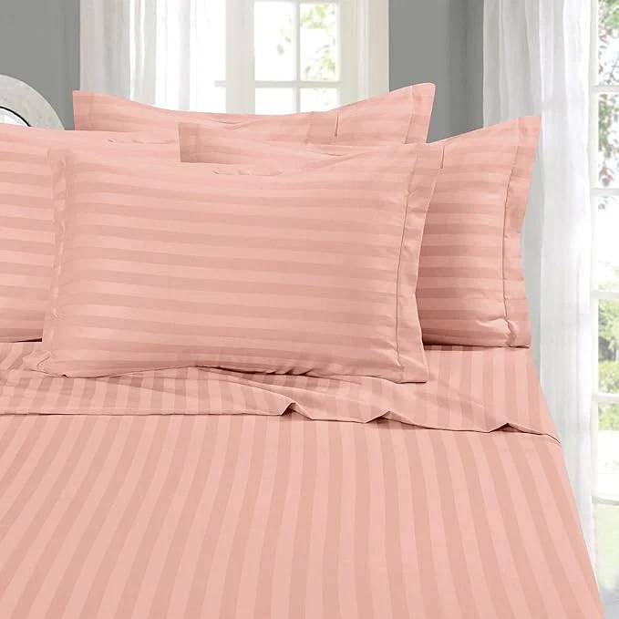 Excellent Elegant Comfort Softest and Coziest 4-Piece Sheet Set – 1500 Premium Hotel Quality Microfiber – Deep Pocket Wrinkle Resistant 4-Piece Damask Stripe Bed Sheet Set Twin Dusty Rose Secure