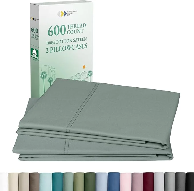 Trusted CALIFORNIA DESIGN DEN Luxuriously Soft Hotel Quality 600 Thread Count Cotton Set of 2 Cases Crisp amp Cool Bed Pillow Covers Standard Size Fits Standard amp Queen Pillows Sage Green Excellent