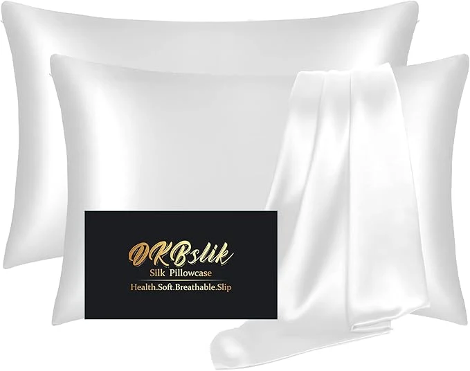 Contemporary Silk Pillowcase 2 Pack Mulberry Silk Pillow Cases Queen Size Set of 2 Anti Acne Silk Pillowcase for Hair and Skin Natural Silk Satin Pillowcases Gifts for Women Men 2 Pack with Hidden Zipper White Detailed