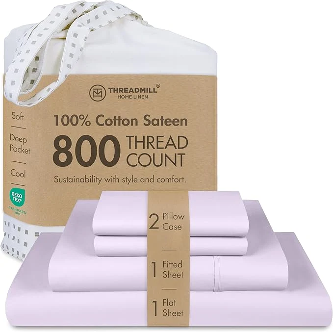 Lightweight Threadmill Queen Sheet Set 800 Thread Count Queen Bed Sheets for Queen Mattress with 16 Deep Pocket Sateen Weave Better Than Egyptian Cotton 4-Piece Bedding Set with Cooling Effect Lilac Crafted