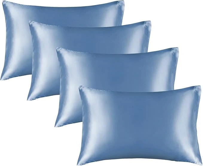 Smart BEDELITE Satin Pillowcase for Hair and Skin Super Soft Similar to Silk Pillow Cases 4 Pack with Envelope Closure Cooling Pillowcases for Women Men 20 quot x36 quot King Size Airy Blue Elite