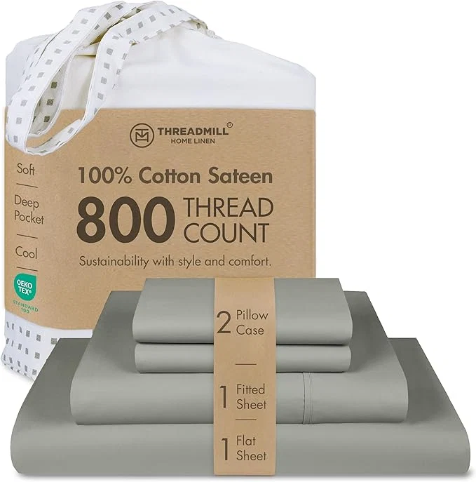 Convenient Threadmill Luxury 800 Thread Count Full Size Cotton Sheets – Moonrock Grey Sateen Weave Bed-Sheets Better Than Egyptian Cotton 4 Pc Solid Bed Set Fits 16 quot Deep Pocket Natural