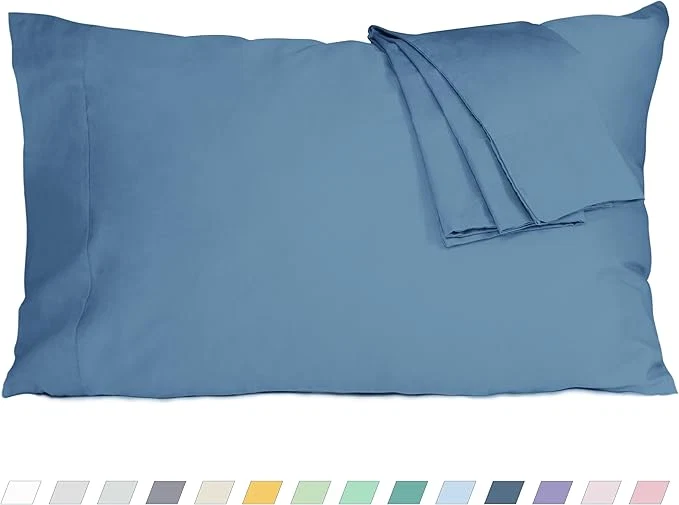 Pillow Cases King Size Cotton Percale Weave Pillowcases Pre-Shrunk Breathable and Hypoallergenic Pillowcases Set of 2 2 Piece King 20 Inch x 40 Inch Moonlight Blue High-Grade